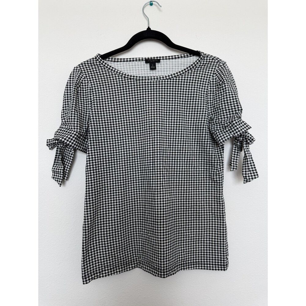 Ann Taylor 100% cotton Gingham black and white checkered blouse